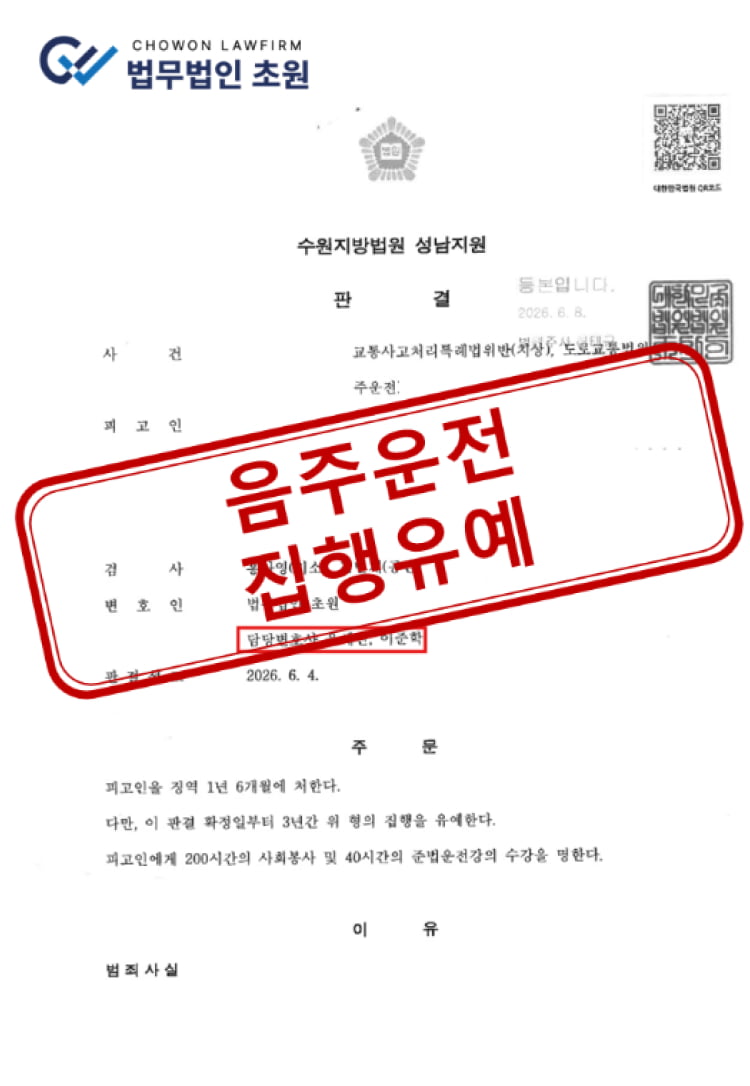경찰관과의 마찰로 음주 측정 거부 적발 ➔ [징역형 피하고 최저 벌금형]